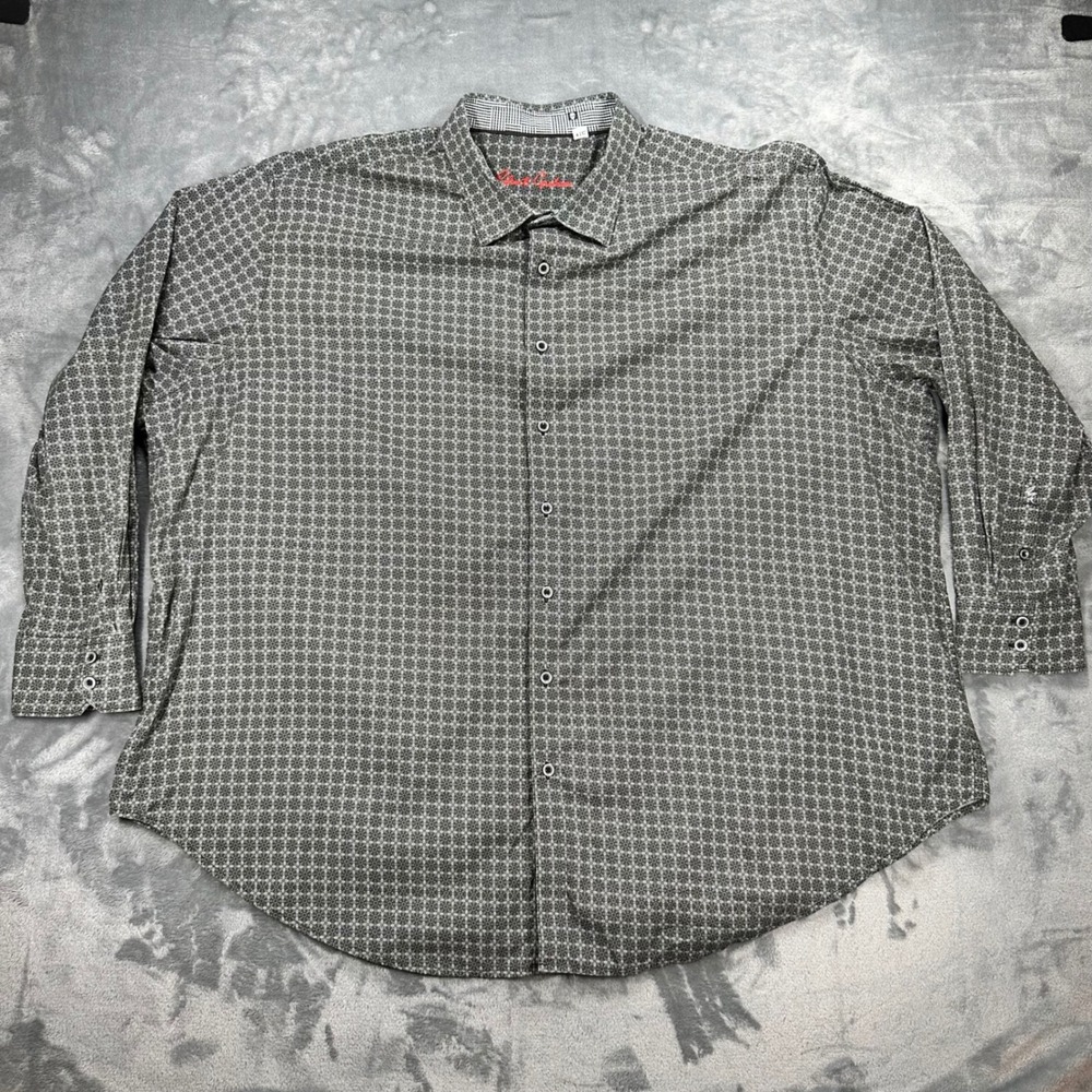 Robert Graham Mens 4TG Grey Geometric Medallion Print Long Sleeve Button Down